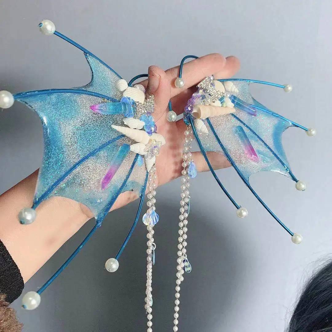 Accessori per fermagli per capelli a forma di sirena con orecchio di sgombro, oggetti di scena per cosplay da elfo, sirena, ballo di fine anno, studio fotografico, festa da principessa