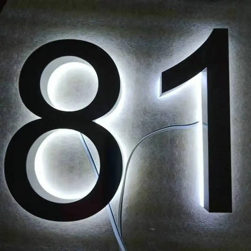 Stainless  Waterproof Light sign  steel 3D led illuminated light house numbers address number