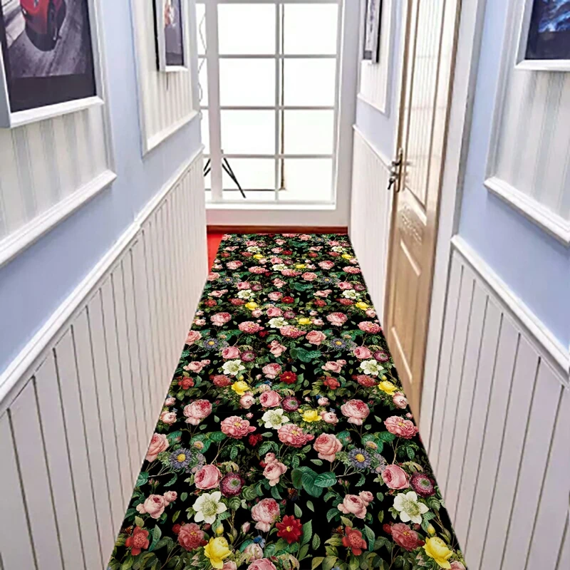 

Коврики для прихожей в американском стиле, в стиле ретро, с принтом красных и желтых роз, Нескользящие напольные коврики для спальни, прикроватного столика