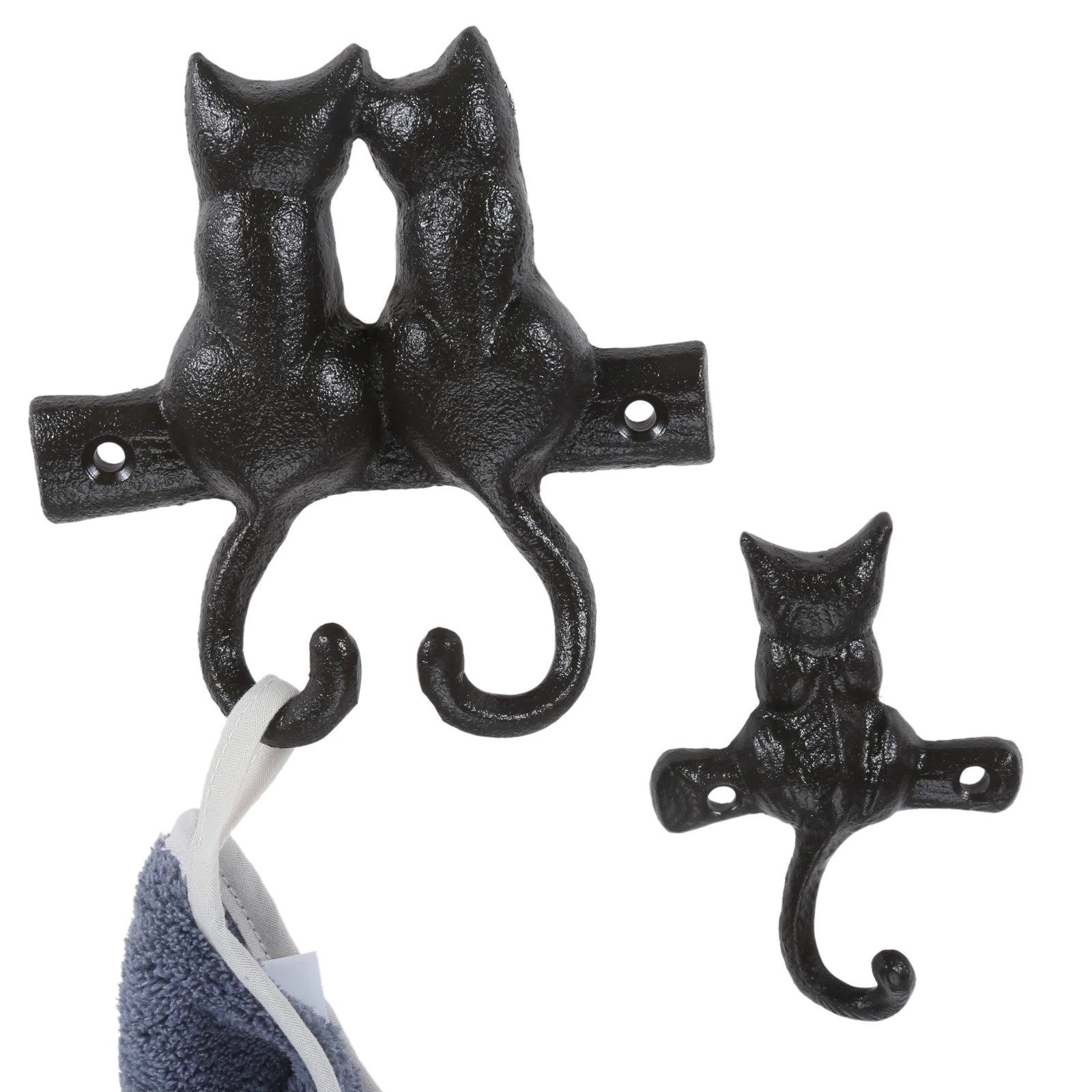 Single/Double Cats Hooks Cast Iron Wall Housekeeper Kitty Hanger Towel/Clothes/Coat Home Decor Garden Outdoor Bathroom Kitchen