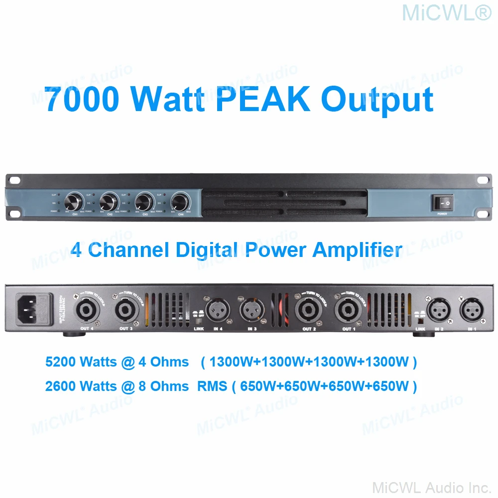 MiCWL D8400 4 kanał 6500W cyfrowy wzmacniacz mocy 5200 watów dwa fragmenty z amplituner Stereo dla głośnik sceniczny nowa generacja