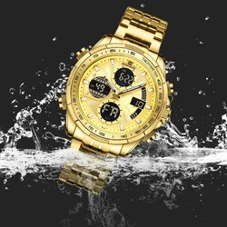 Top Luxury NAVIFORCE Gold Watches for Men Quartz Military Digital Sports Wrist Watch Steel Band Waterproof Luminous Alarm Clock
