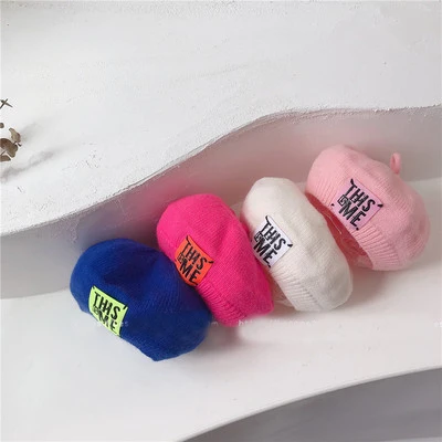 Baby hat infant knitted bud hat Korean letter sticker painter hat children's men's and women's wool hat tide