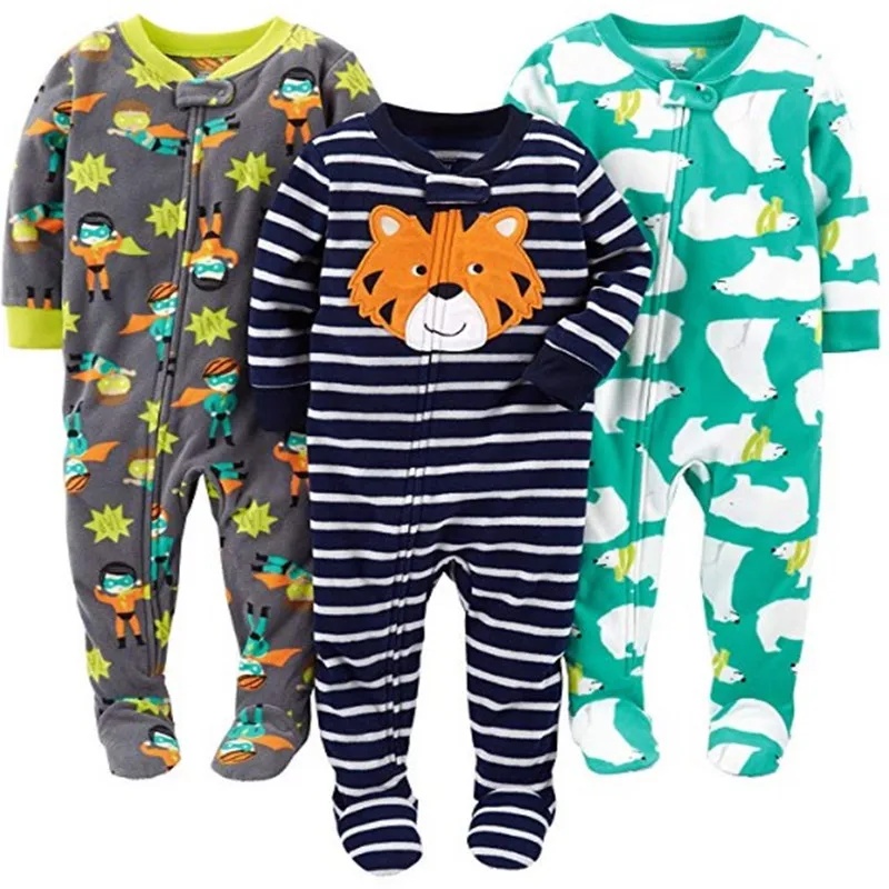 Children's jumpsuits for 2-4 years old, pajamas for boys and girls, baby polar fleece jumpsuits, and three children's pajamas.