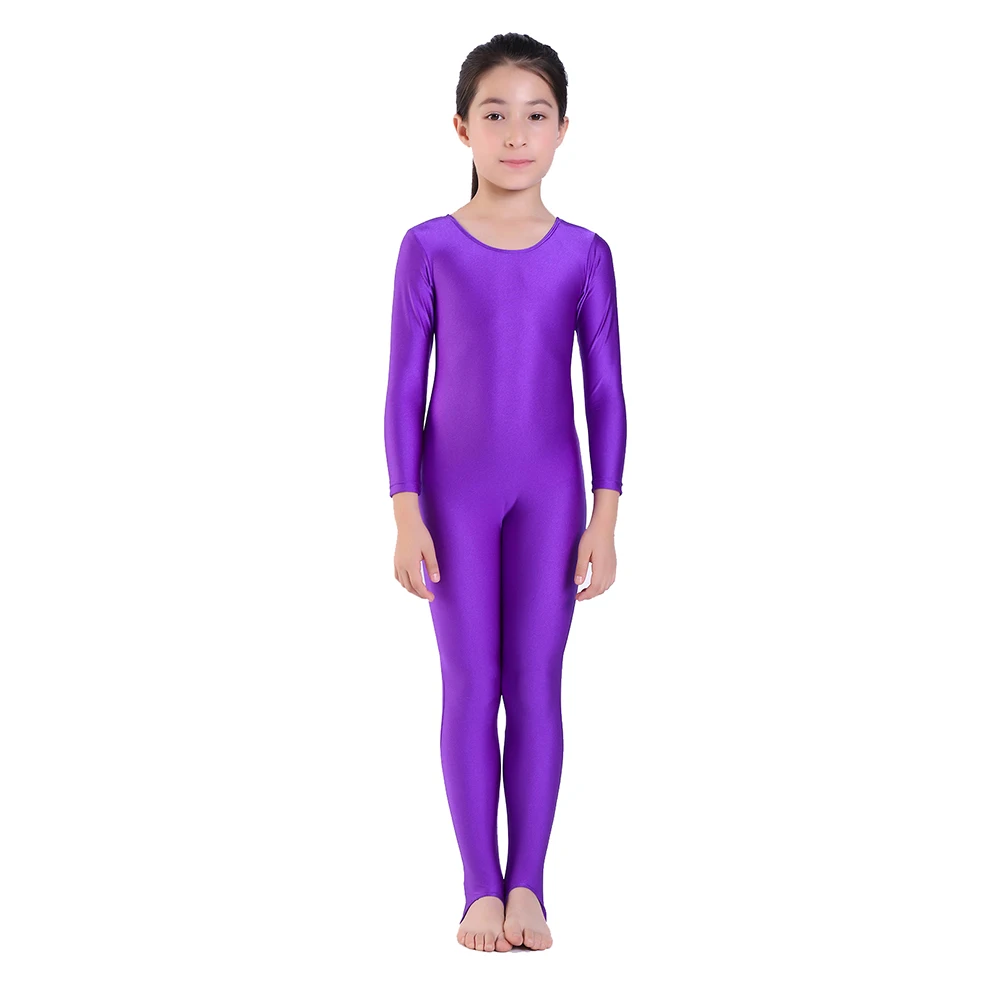 

AOYLISEY Girls Dance Gymnastics Long Sleeve Unitard for Kids Jumpsuits Stirrup Show Stage Wear Zentai Childrens Unitards