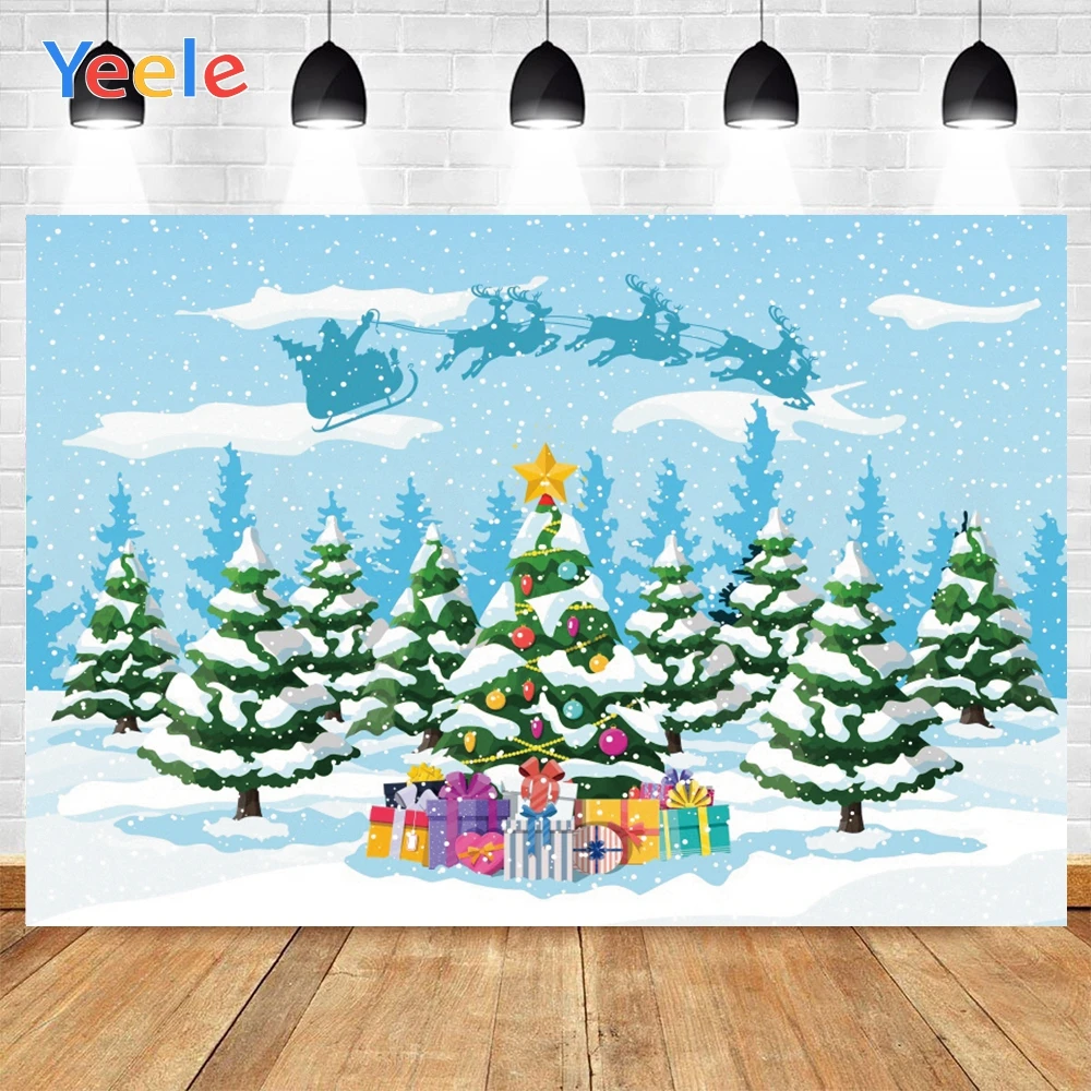 Yeele Cartoon Merry Christmas Tree Forest Gift Photographic Backdrops Photography Backgrounds For Photo Studio Prop