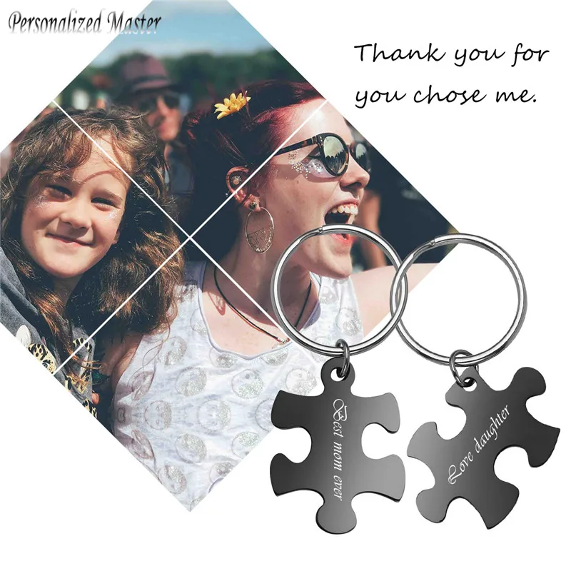 Personalized Master Custom Name Date Key Chains Stainless Steel Jigsaw Puzzles Stainless Steel DIY Keychain Lovers Friends Gift