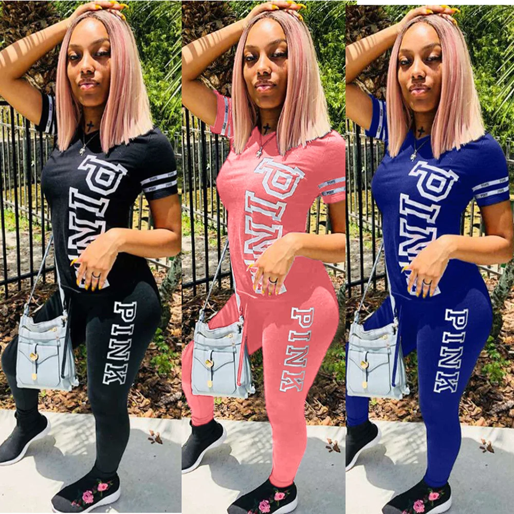 Club Outfits Short Sleeve T-shirt Two Piece Set Women Tracksuit Sweat Suits Lounge Wear Matching Sets Femme Print Pink Hooded