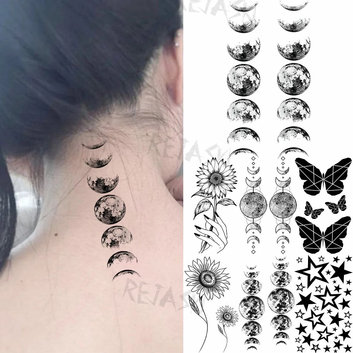 

3D Little Planet Neck Fashion Temporary Tattoos For Women Adult Sunflower Butterfly Stars Fake Tattoo Body Art Decoration Tatoos
