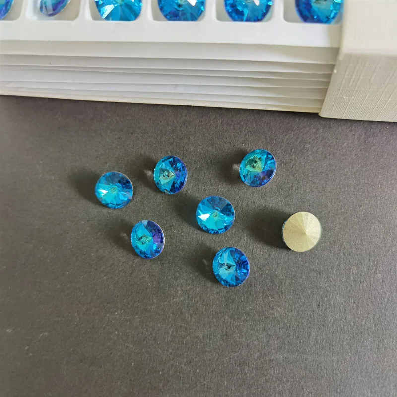 CTPA3bI New Bermuda Blue Color Rivoli Loose Crystals Round DIY Crafts Arts Glue On Rhinestones Pointback Gems Diamond