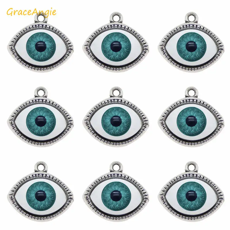 7pcs Retro Evil Eye Pendant Alloy Antique Flatback Demon Eyes Charms For Necklace Bracelet Earrings Jewelry DIY Accessory