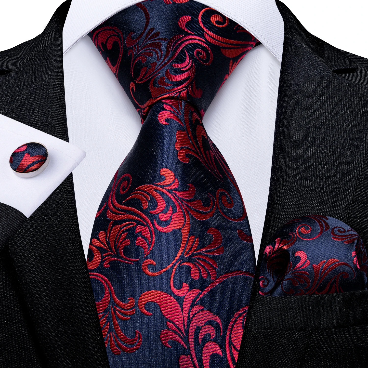 Neue Designer-Krawatten in Blau und Rot mit Paisley-Muster für Herren, Hochzeits- und Partykrawatte, luxuriöse Krawatte mit Ring und Brosche, Krawatten-Set, Geschenk für Herren, DiBanGu – Detail 12