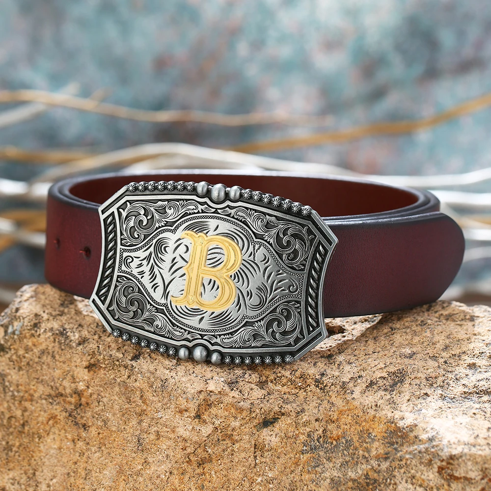 

Western cowboy zinc alloy letters A to Z men's belt buckle leather belt jeans men's leather belt buckle