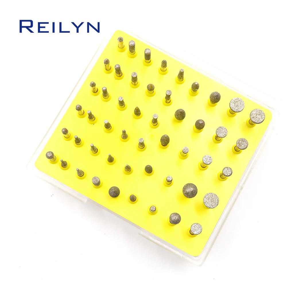 50pcs Diamond Grinding Bits 120#/80# grinding bits 3.17mm Diamond Polishing Head Grinding Burr for Stone Metal Working