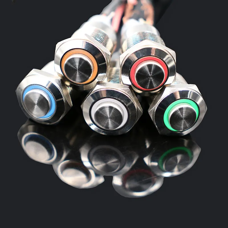 12mm High Round Waterproof Momentary Stainless Steel Metal Push Button Power Switch LED Light Shine Car Horn 3V 5V 12V 24V