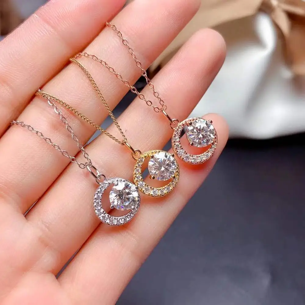 

moissanite necklace,1 carat gemstone, simplest style, 925 Sterling silver, classic design, girl's