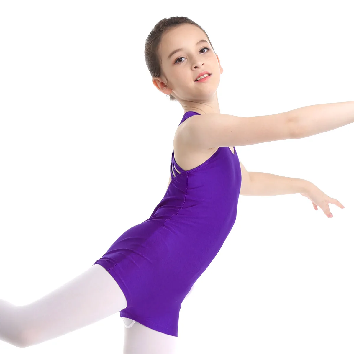 Kids Girls Gymnastics Ballet Jersey Sleeveless Strappy Ballet Unitards Dancewear One-piece Gymnastics Leotards Jumpsuit Rompers