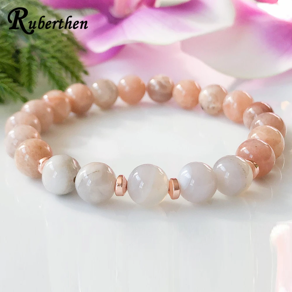 

Ruberthen Sunstone and Moonstone Healing Crystals Bracelet Natural Gem stone Beaded Bracelet Stress Anxiety Relief Grounding