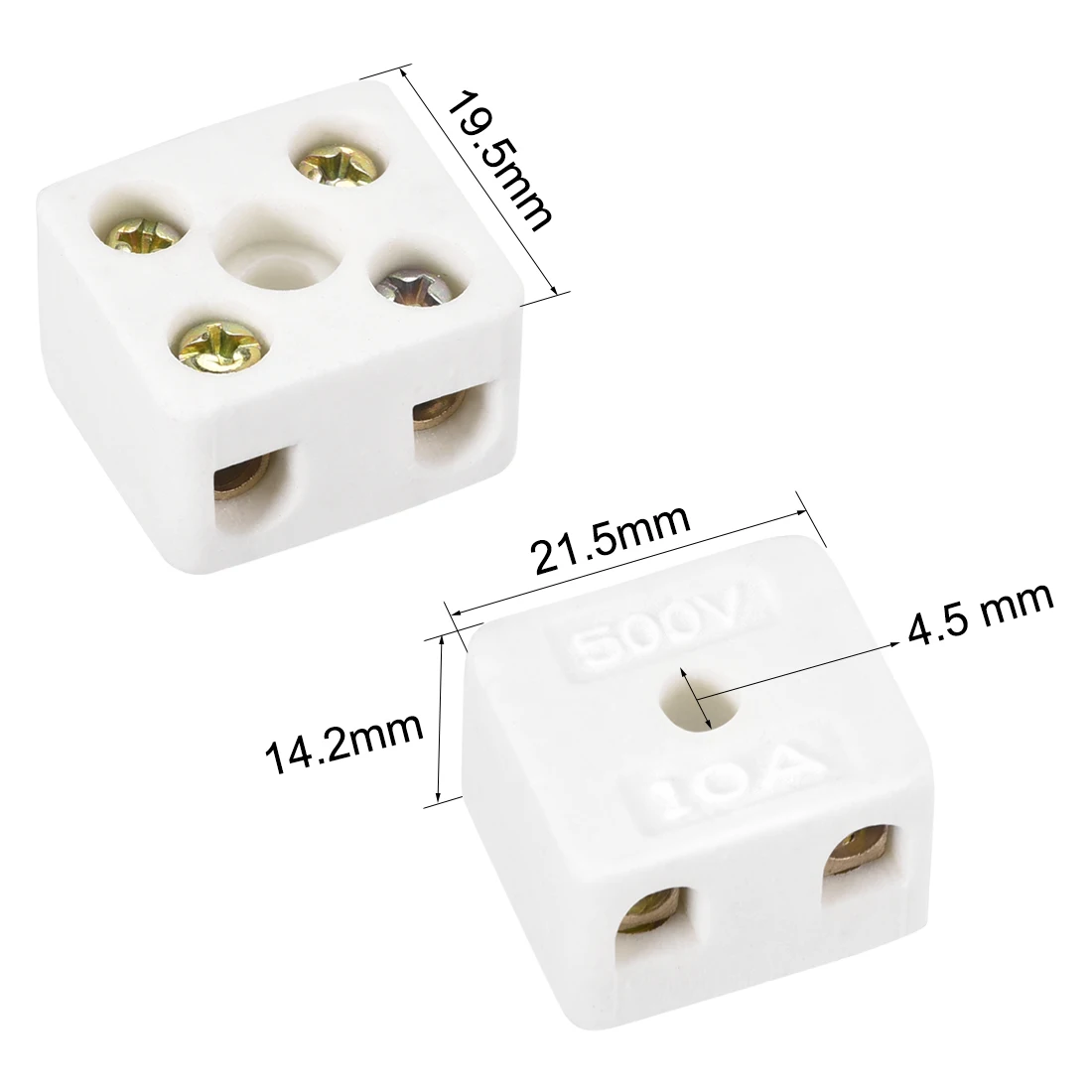 UXCELL 5Pcs 2 Way 5 Hole 21.5x19.5x14.2mm Ceramic Terminal Block High Temperature Resistant Porcelain Electric Wire Connectors