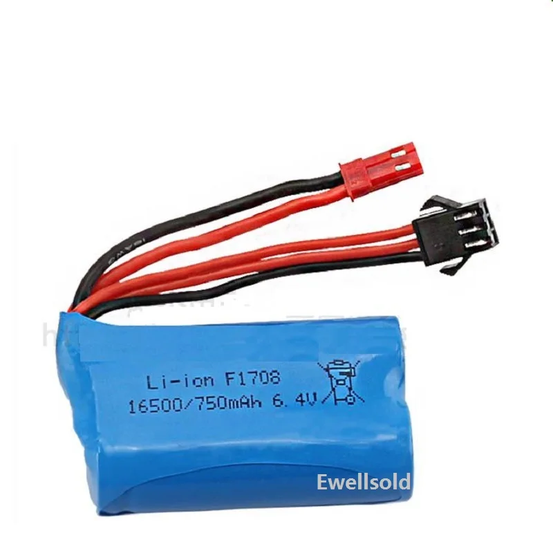 1- 3 szt. Akumulator litowo-jonowy 6,4 V 750 mAh do ciężarówki Wltoys A959-A A969-A A979-A K929-A R/C 6,4 v 750 mah