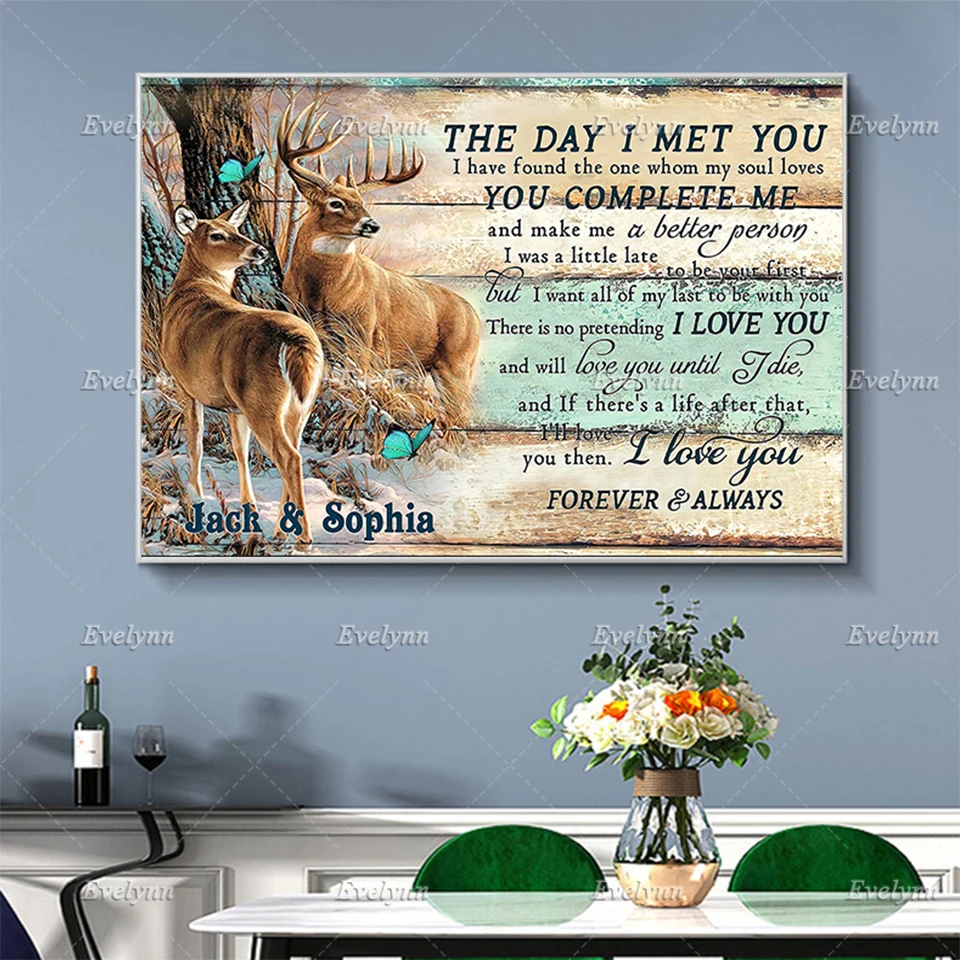 Personalized Hunting The Day I Met You Poster, Custom Name Prints,Wall Art Prints Home Decor Canvas Unique Gift Floating Frame