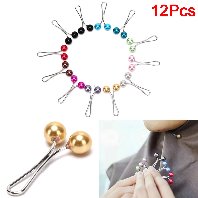 12pcs Headscarf Shawl Scarf Lady Muslim Scarf Hijab Clips Pearl Scarf Brooch Pin