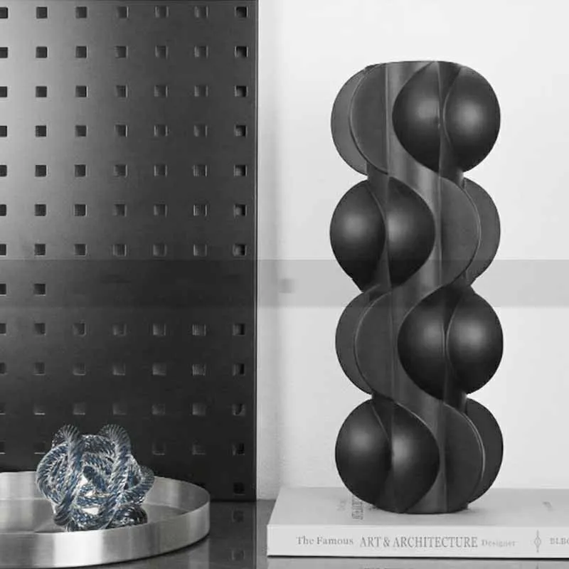 Modern Geometric Spiral Black Abstract Vase Model Room Sales Office Soft Resin Arts Crafts Decoration Accessories Ornaments