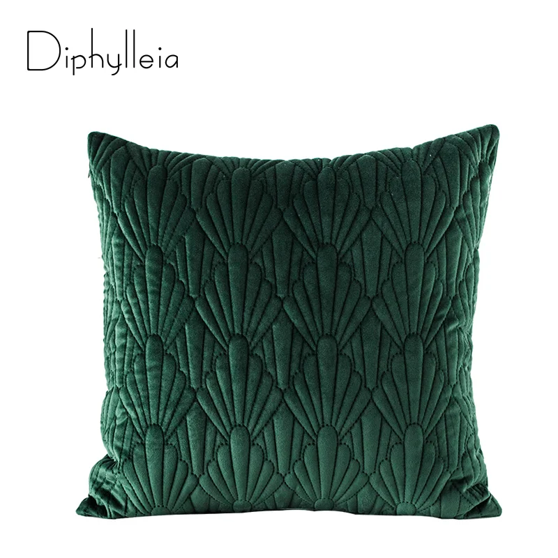 Diphylleia Elegant Quilted Pillowcase American Style Velour Quilting Embroidery Cushion Cover Dark Green Gray Orange Blue Pink