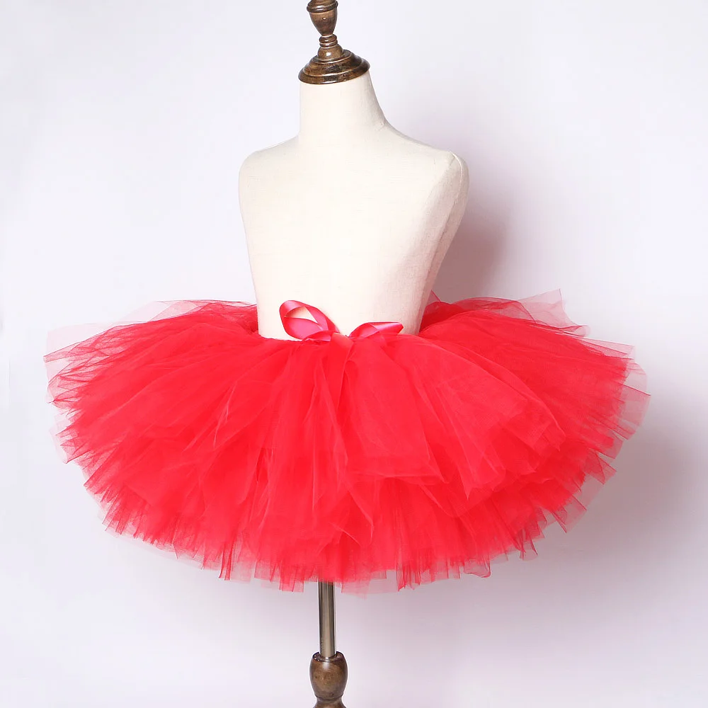 Solid Red Girl Skirts Children Dance Costumes for Kids Tutus Princess Tulle Ballet Skirt for Birthday Party Baby Photography