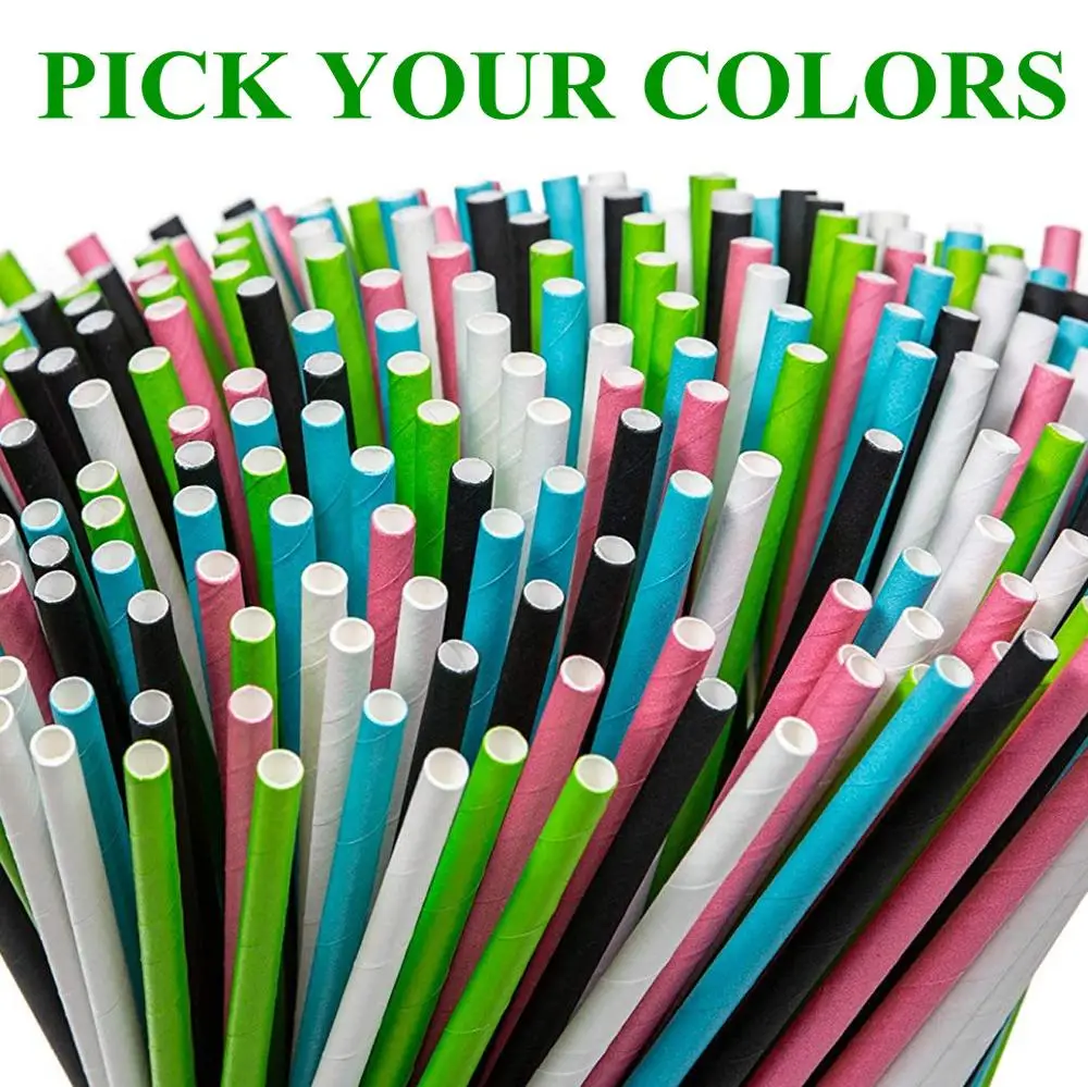 1000 Pcs Plain Paper Straws Bulk,Solid Red Pink Green Black White Blue Yellow Drinking Soda Restaurant Coffee Bar Juice Party