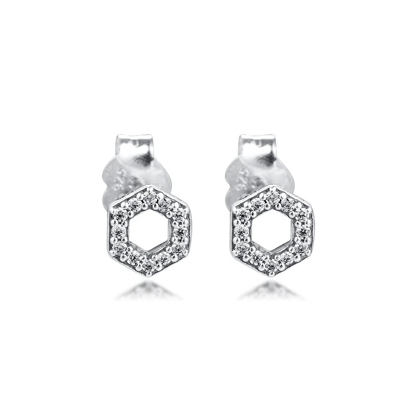 

Sparkling Honeycomb Hexagon Stud Earrings Elegant Jewelry Making 925 Original Silver Fashion Earring Studs