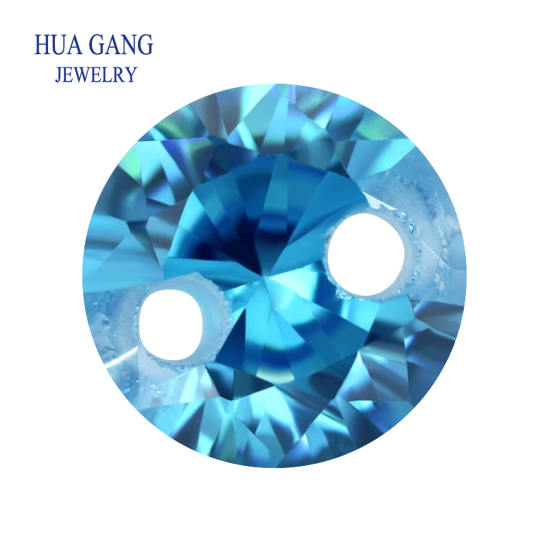 

Aqua Blue Double Hole Beads Cubic Zirconia Stones AAAAA Round Shape Cubic Zirconia Stone Loose For DIY Jewelry Making Zircon