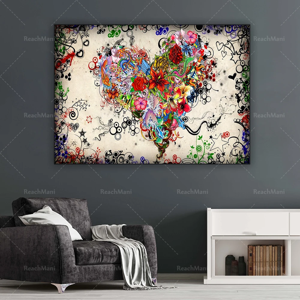 Heart-shaped graffiti printing poster home decoration art Chambre affiche Wall atr gift poster