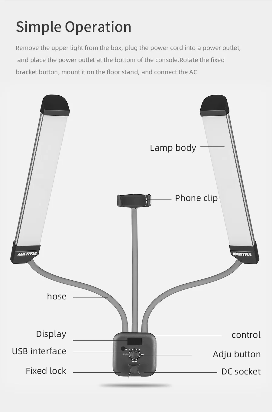 AMBITFUL AL-20 3000K-6000K 40W Double Bras Remplir Lumière