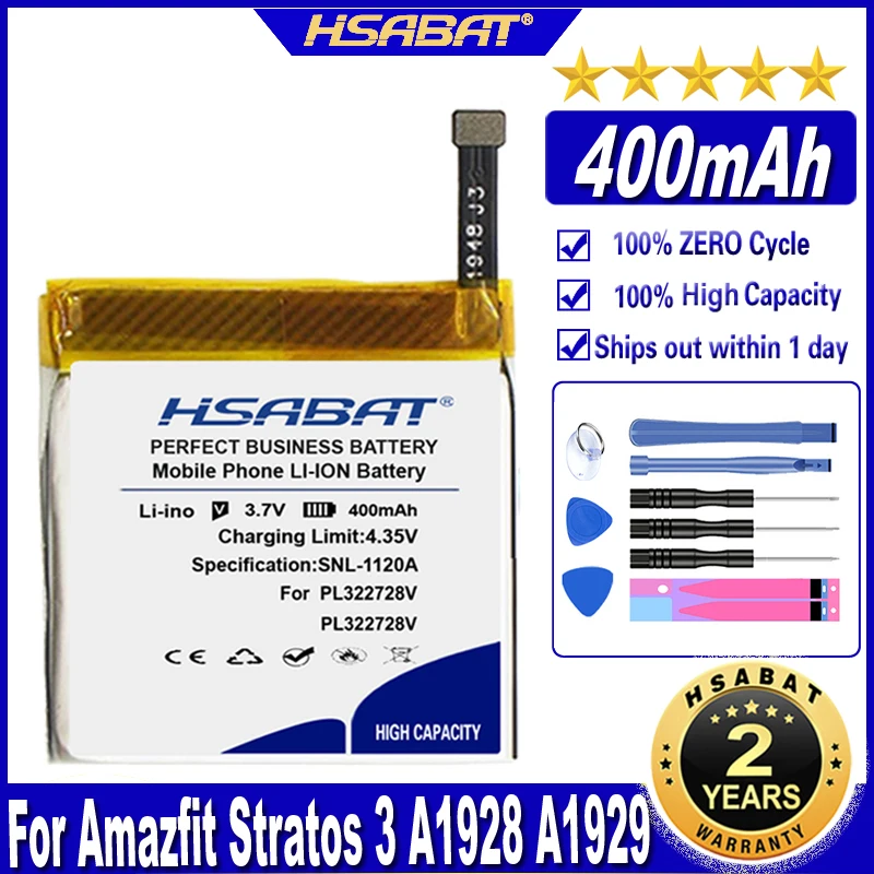 HSABAT PL322728V 400mAh Battery for Huami AMAZFIT A1928 sports watch 3 smart Watch Batteries