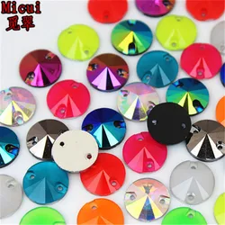 Micui 100pcs 12mm AB Color Round Resin Rhinestones Crystal Stones Flatback Sewing Rhinestones for Dress Garment DIY MC763