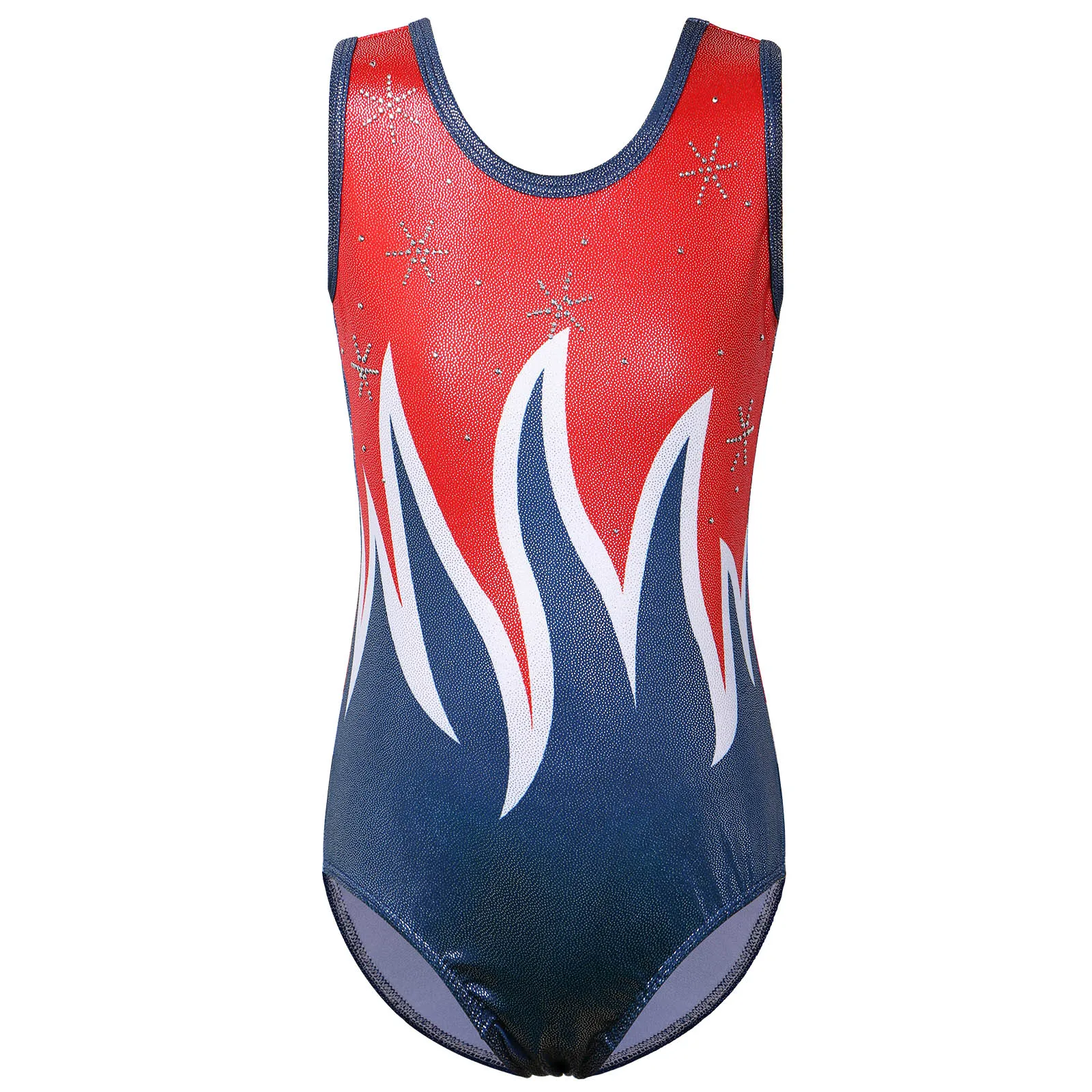 

BAOHULU Teens Ballet Costume Flame Print Gymnastics Leotard One Piece Sleeveless Jumpsuit Kids Practice Outfit Dance Bodysuit