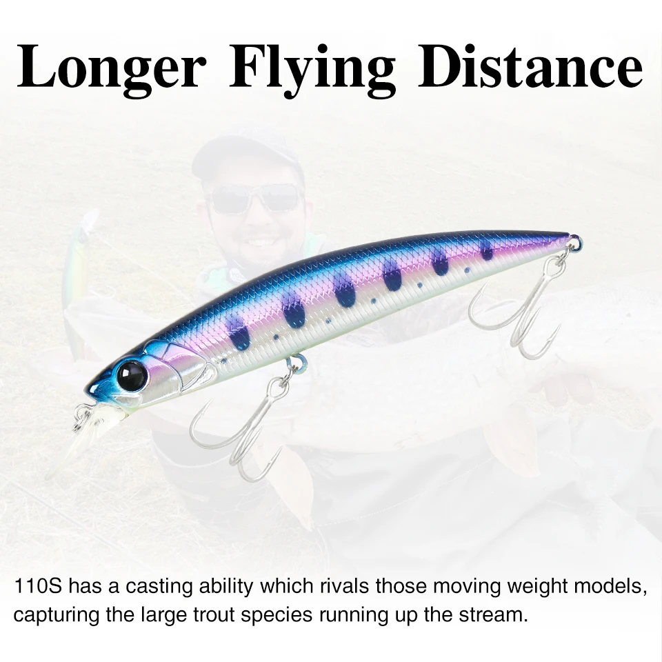 TSURINOYA Sinking Minnow Hard Fishing Lure DW77 110mm 22g Range 0.8-1.2m Large Trout Pike Seabass Jerkbait River Fishing Baits