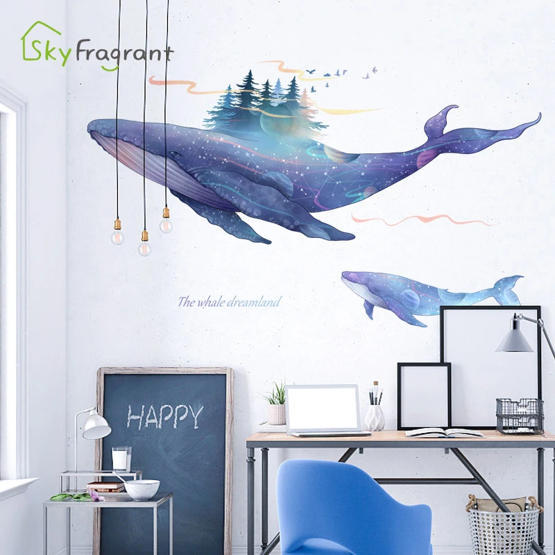 Creative Sea Whale Fish Wall Stickers For Living Rooms Home Bedroom Background Wall Decor Self Adhesive Vinyl Sticker Wallpapers