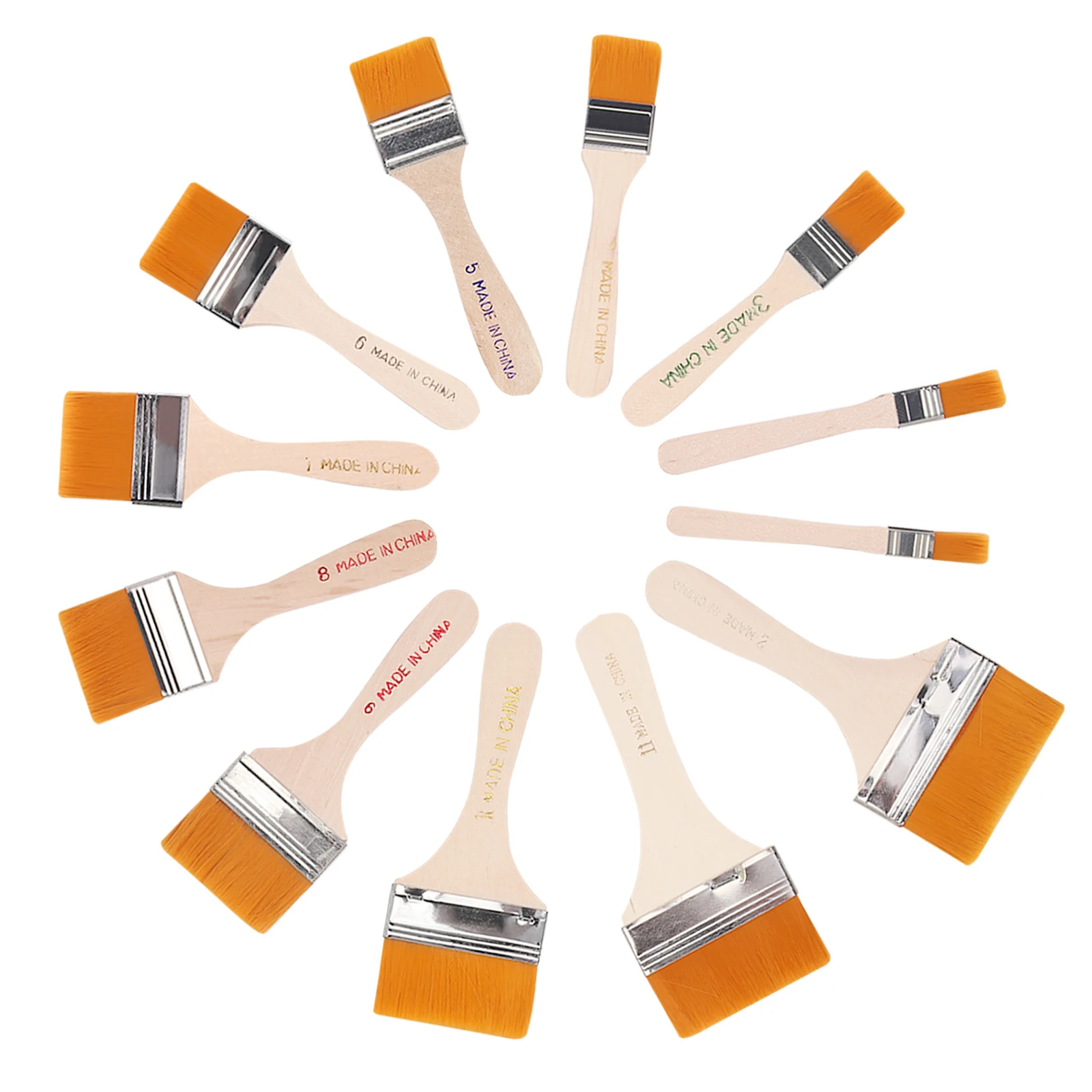 JUSTOOL 12 set di 60 pennelli pennelli piatti diverse dimensioni manici in legno massello pennelli piatti per uso domestico per progetti di vernice