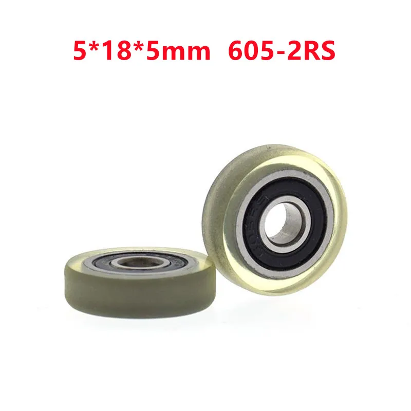 10pcs/50pcs PU60518-5 5*18*5mm Polyurethane PU 605-2RS 605RS Low Noise Roller Bearing High Precision Friction Pulley 5x18x5mm