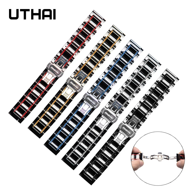 Ceramic strap For huawei watch gt 20mm 22mm watch strap Five beads stainless steel cermet strap watchbands UTHAI C10