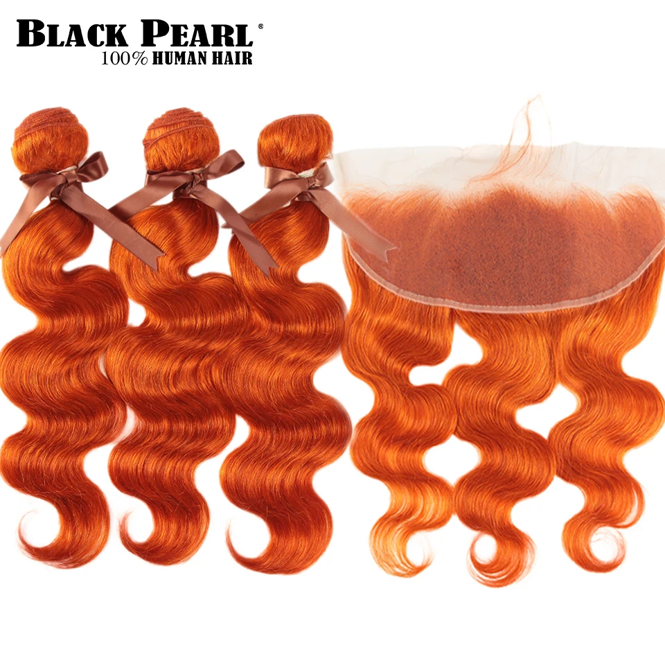 Human Hair Bundles With Frontal Body Wave Lace Frontal With Bunldes Ginger Orange Color Ginger Bundles Human Hair With Frontal