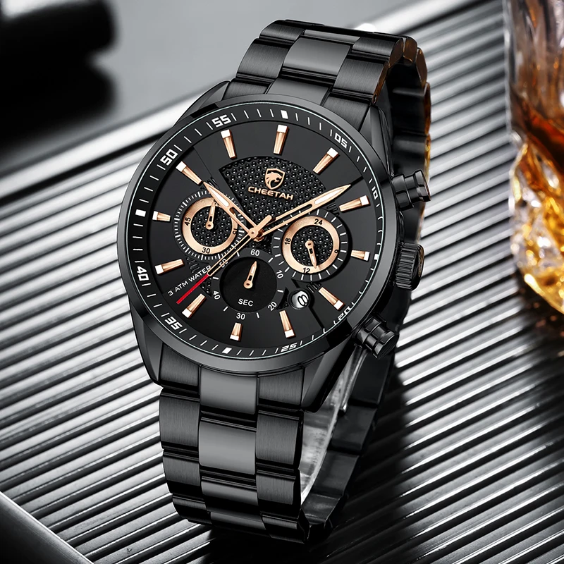 CHEETAH New Watch Top Brand Casual Sport Chronograph Men\'s Watches Stainless Steel Wristwatch Big Dial Waterproof Quartz Clock