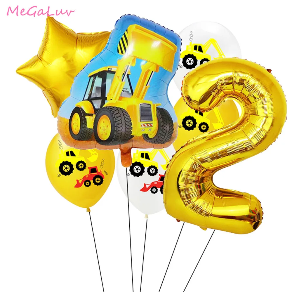 

Construction Party Decoration Excavator Vehicle Balloons Foil Number Balloon For Baby Shower Kids Boys Birthday Party Supplies