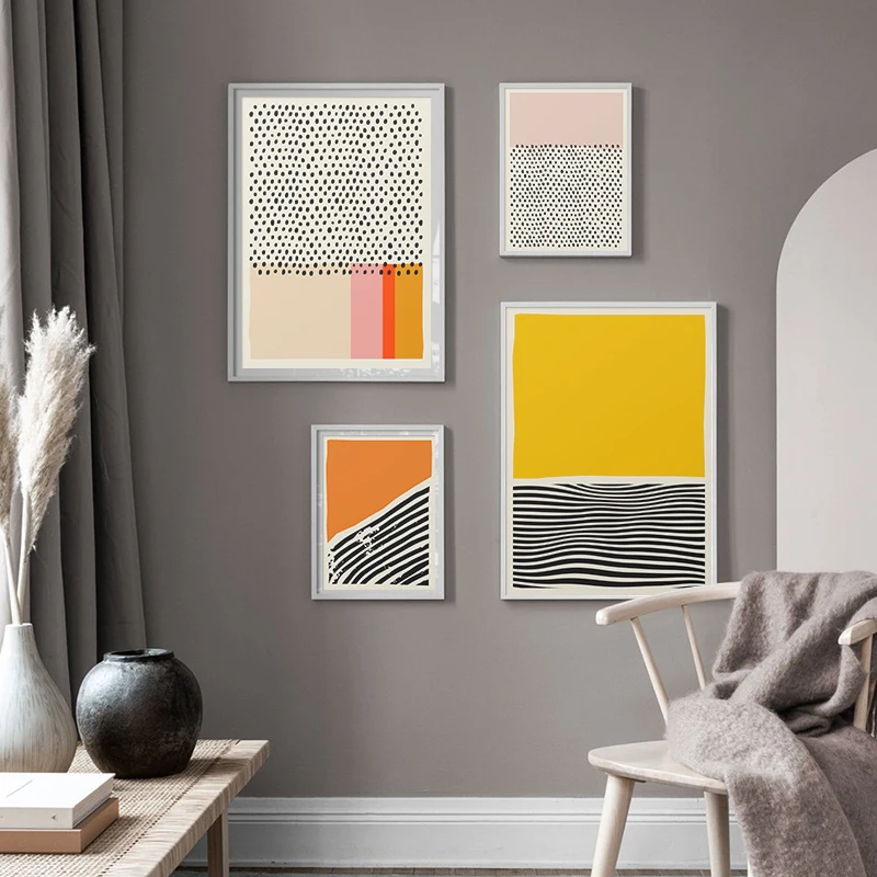 

Modern Colorful Pink Orange Abstract Geometric Line Canvas Painting Wall Art Picture Poster Print for Living Room Home Decor
