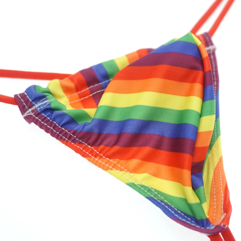 Sexy Gay Men\'s Underwear G String Pouch Thong  Mini Pouch Rainbow Striped Print Sissy Male Thongs Jockstrap