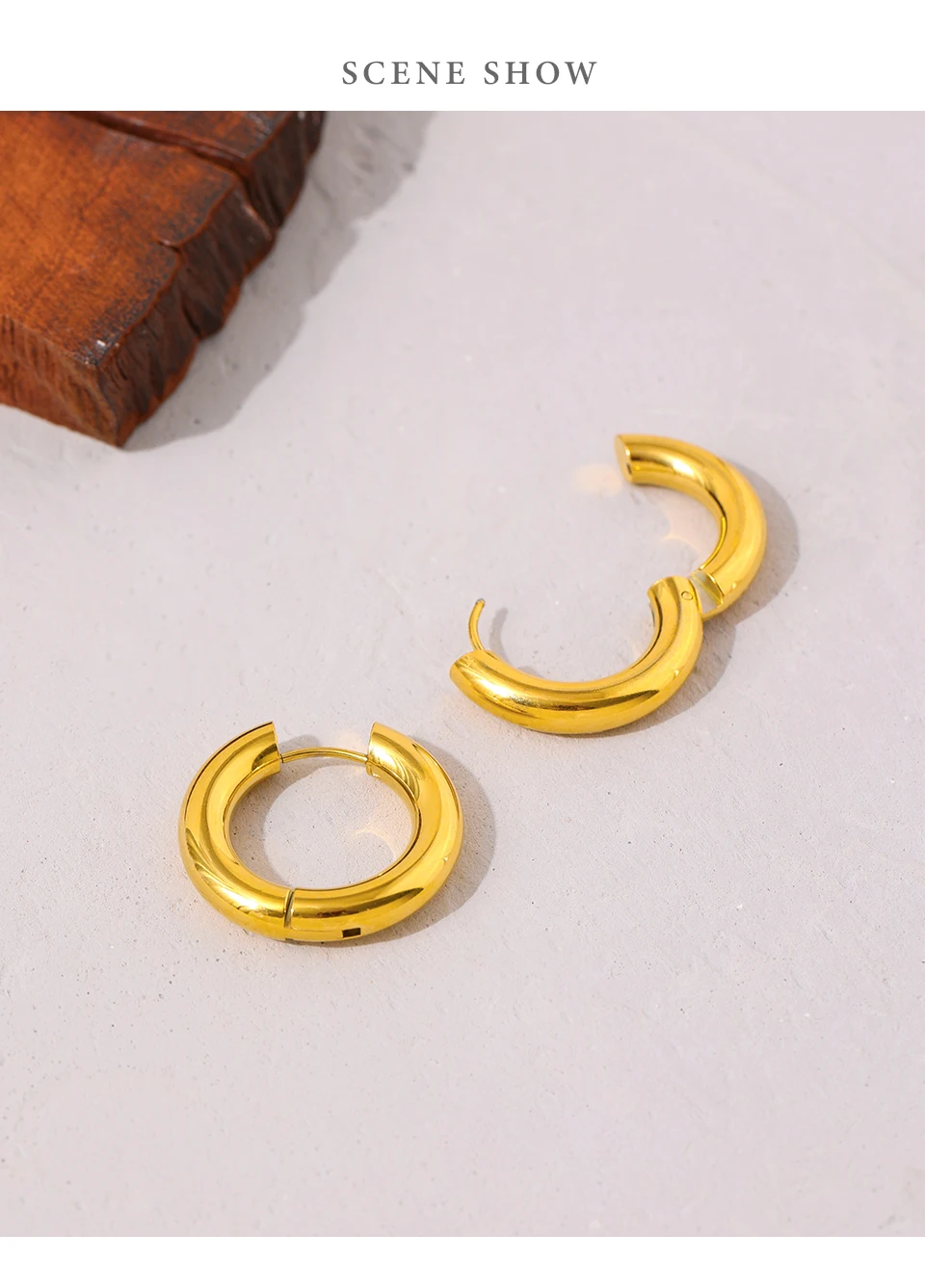 Yhpup Edelstahl-Schmuck, minimalistisch, rund, hohl, Creolen, Charm-Gold, 18 Karat vergoldet, Metall, wasserdicht, Temperament – Detail 10