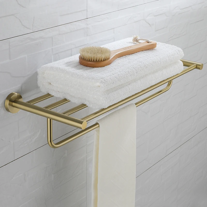 

Luxury Brushed Gold Double-deck Towel Rack Wall Mount Bathroom Towel Hunger Holder Vibrant Moderne Brushed Gold