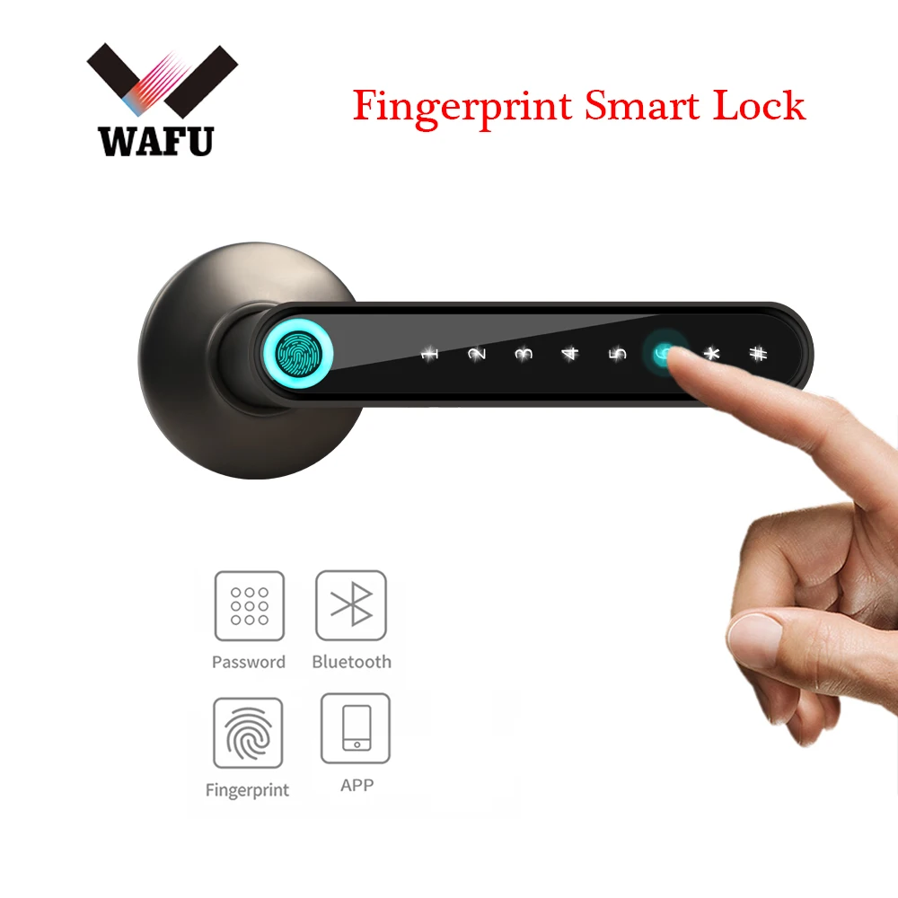 WAFU 016 Fingerprint Door Lock Bluetooth APP Control Password Lock Handle Smart Lock Keyless Entry Locks Works with iOS/Android